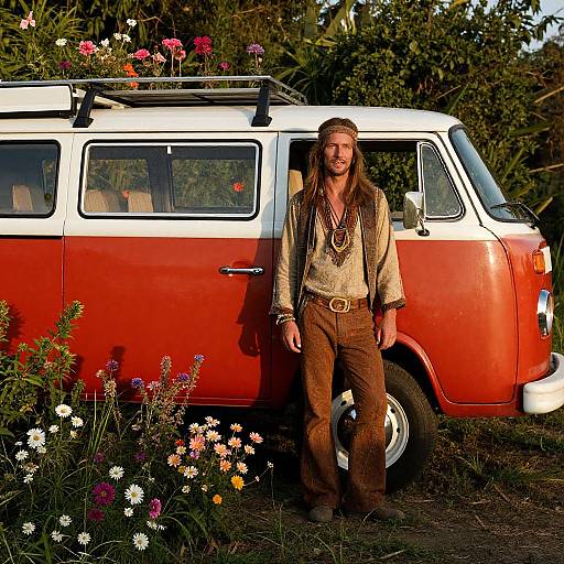 Vintage Hippie Van with Relaxed Man