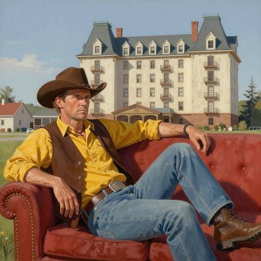 Cowboy Relaxing on a Red Couch