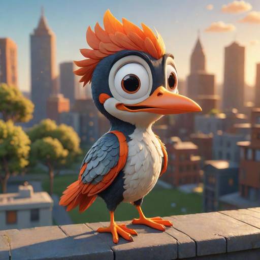 Charming 3D Cartoon Woodpecker on Rooftop