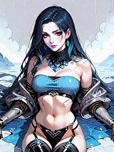 Dark Fantasy Woman in Blue Wrap Bikini