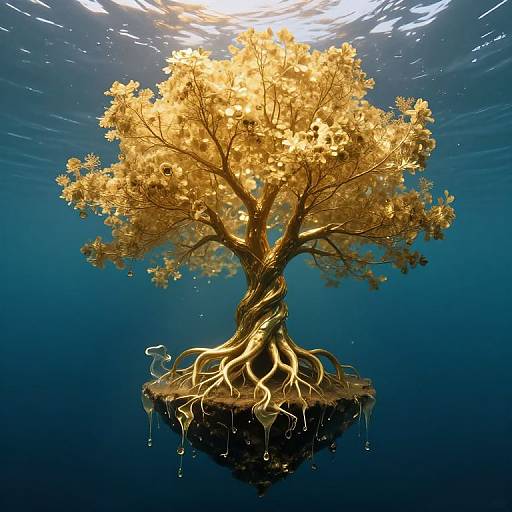 Radiant Golden Tree from Ocean Depths