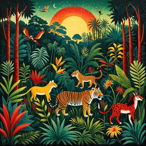 Whimsical Jungle Parade in Henri Rousseau Style Whimsical Jungle Parade in Henri Rousseau Style