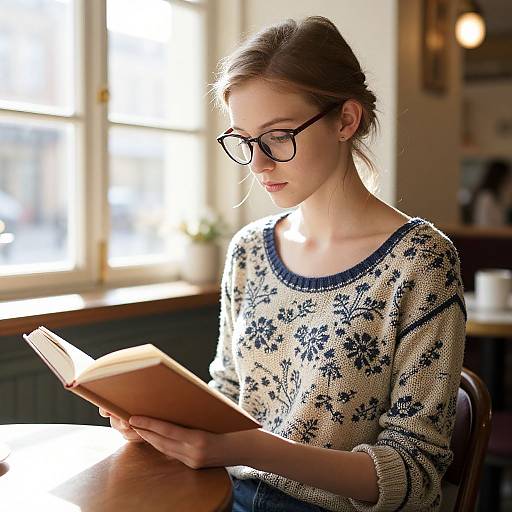 Woman Reading in Vintage Coffee Shop