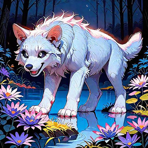 White Fur Creature by Moonlit Lake