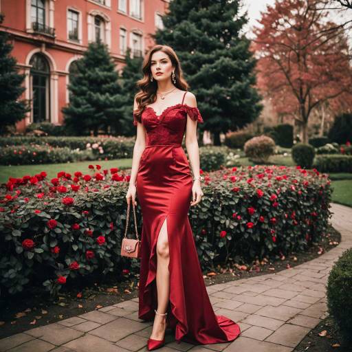 Romantic Hourglass Woman in Crimson Dress