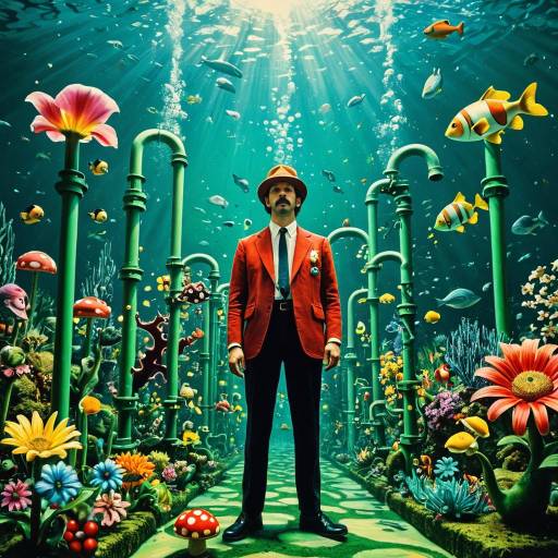 Surreal Underwater Kingdom with Retro Man