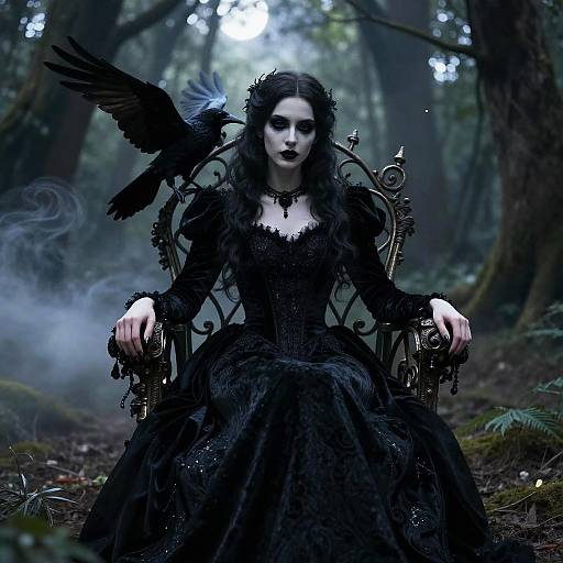 Gothic Woman on Moonlit Throne