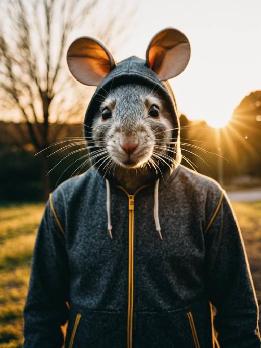 Person in Rat Costume Hoodie Outdoors
