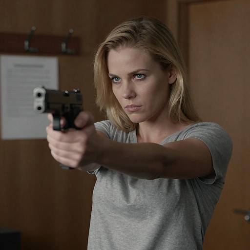 Dramatic Portrait: Blonde Woman Aiming Gun