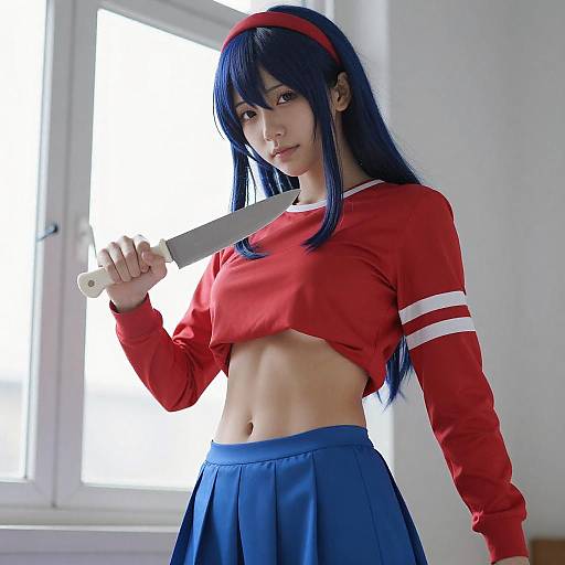 Portrait of Woman with Knife and Red Outfit