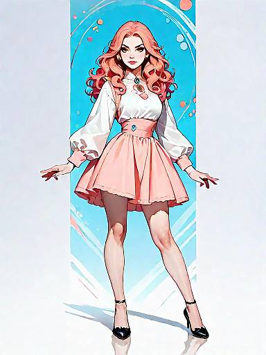 Realistic Comic-Style Woman in Peach Dress