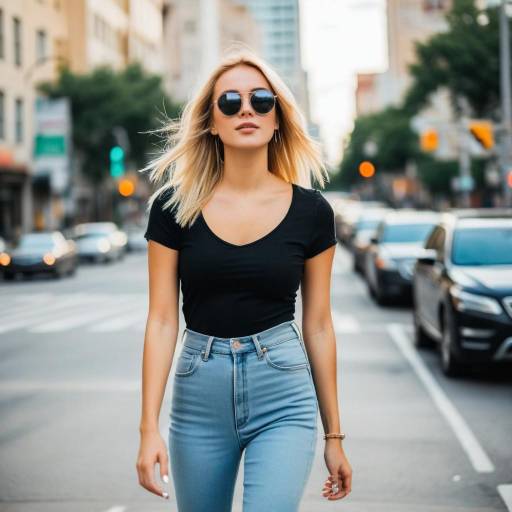 Blonde Woman Walking in City Street