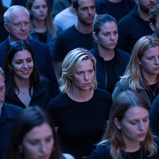 Moody Crowd Portrait with Central Figure