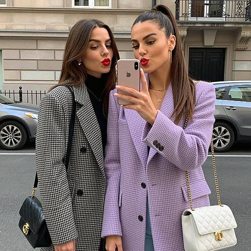 Urban Selfie: Fashionable Duo in Houndstooth