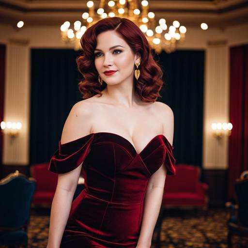 Elegant Woman in Vintage Burgundy Velvet Dress