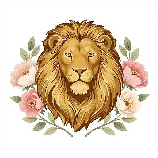 Victorian Lion Emblem with Floral Design