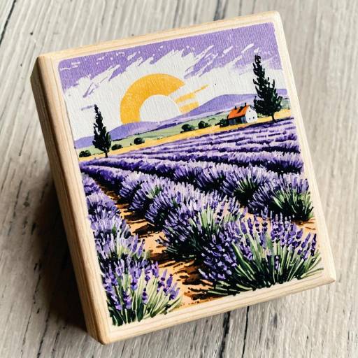 Impressionist Rubber Stamp with Lavender Field Design