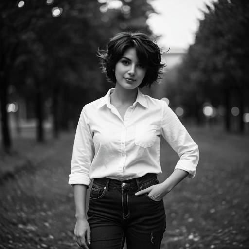 Confident Young Woman in Vintage White Shirt
