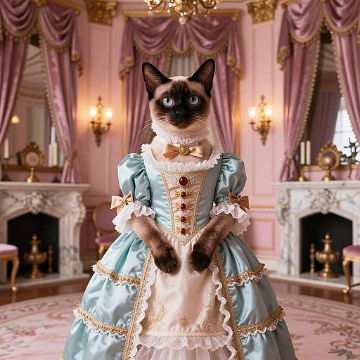 Victorian Burmese Cat in Wes Anderson Style