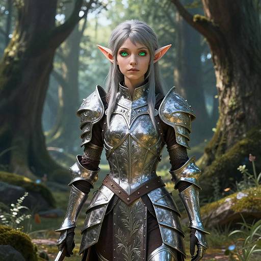 Elegant Elf Warrior in Enchanted Forest