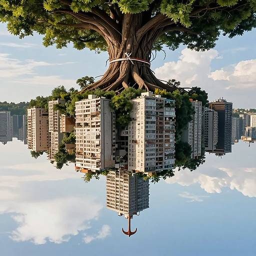 Inverted City with Sky-Rooted Tree