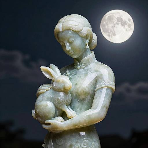 Jade Sculpture of Woman Holding Rabbit