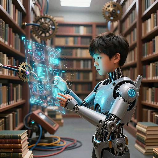 Cybernetic Boy in Mechanical Library