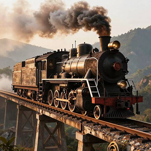 Vintage Steam Locomotive Sunrise Scene