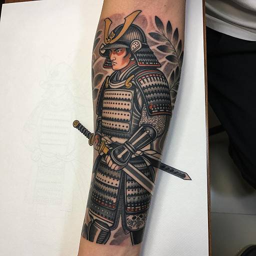 Intricate Samurai Tattoo Design in Profile