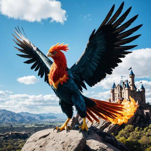 Fantasy Fire-Breathing Bird with Castle