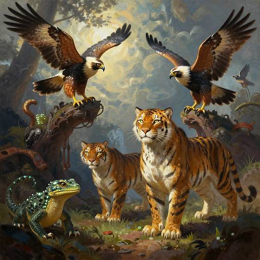 Majestic Animal Hybrids in Fantasy Realm