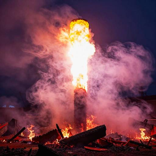 Dramatic Explosion with Fiery Debris