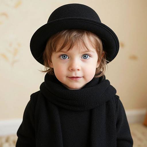 Curious Child in Cozy Black Outfit