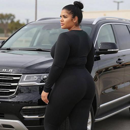 Confident Woman Beside Black SUV