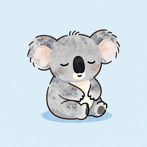 Watercolor Cute Dozing Baby Koala