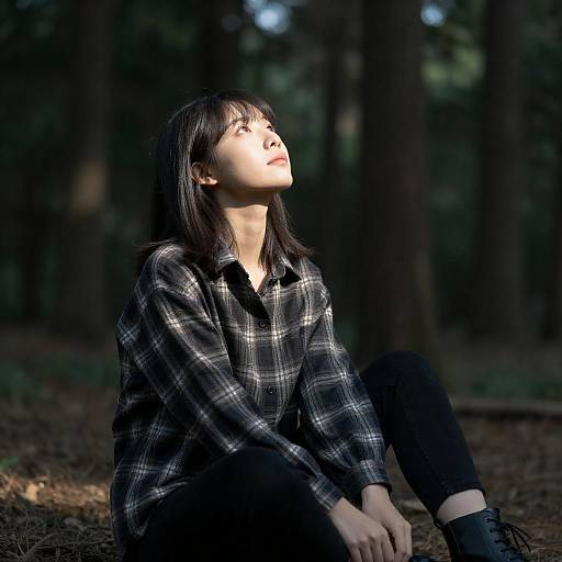 Contemplative Woman in Forest Light
