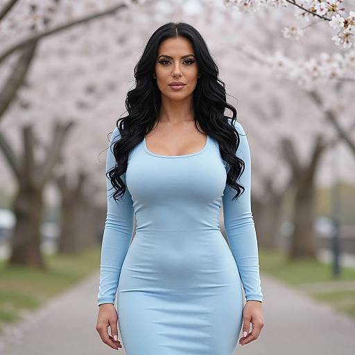 Elegant Woman Amid Cherry Blossoms