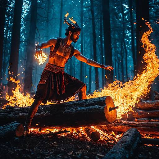 Graceful Fire Djinn in Enchanted Forest