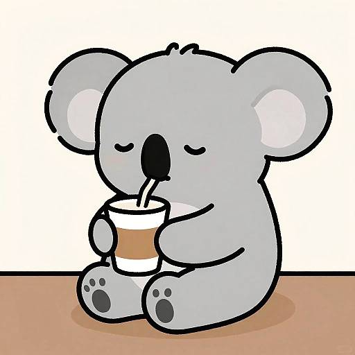 Sleepy Koala with Coffee Cup