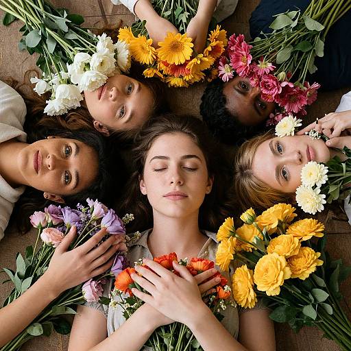 Woman Amid Vibrant Floral Unity