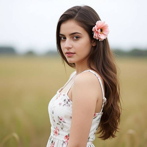 Solo Girl in Floral Dress Outdoors