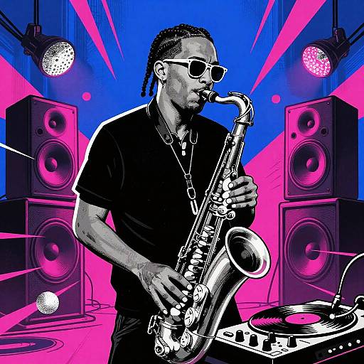Bold Neon Jazz Saxophonist Illustration