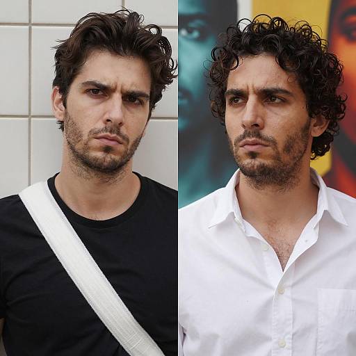 Intense Expressions of Two Men Split Portrait