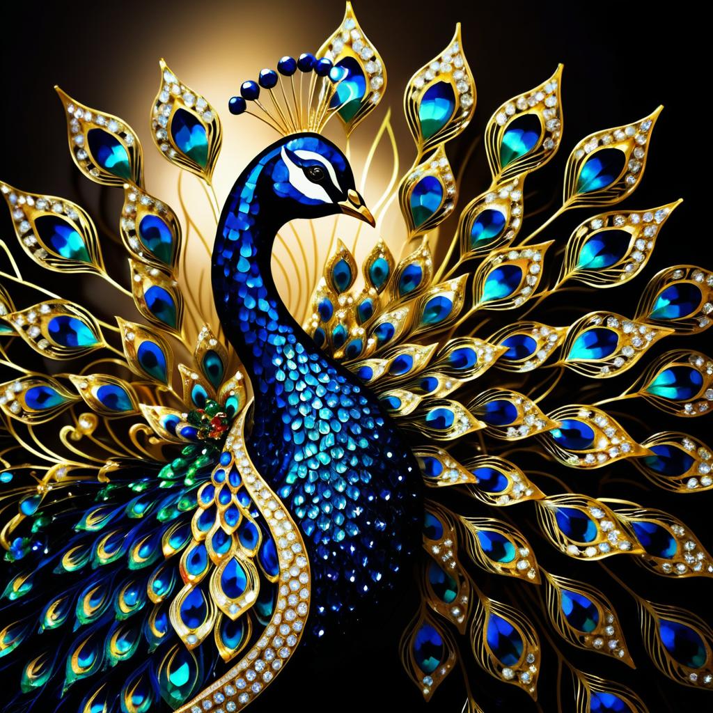 Elegant Art Deco Jewel Peacock Imagery