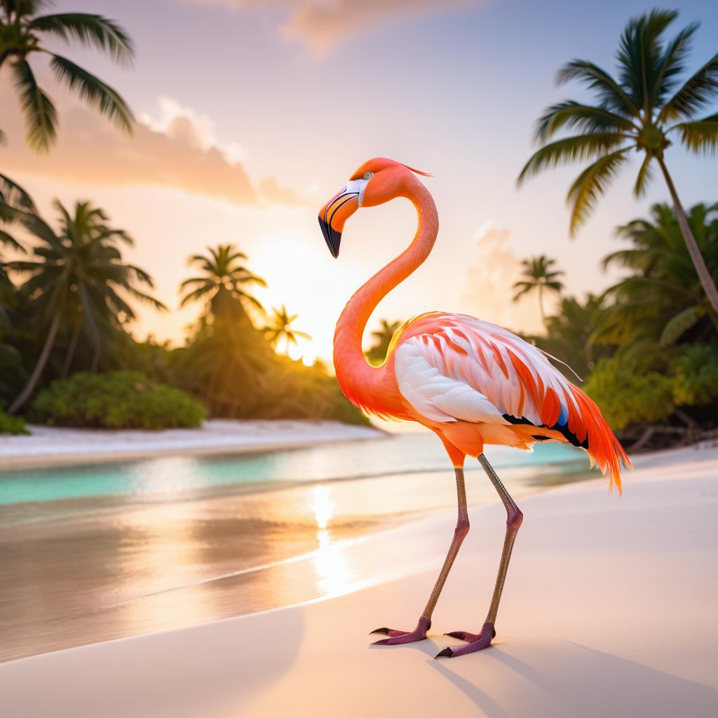 Flamingo in a Steampunk Beach Scene