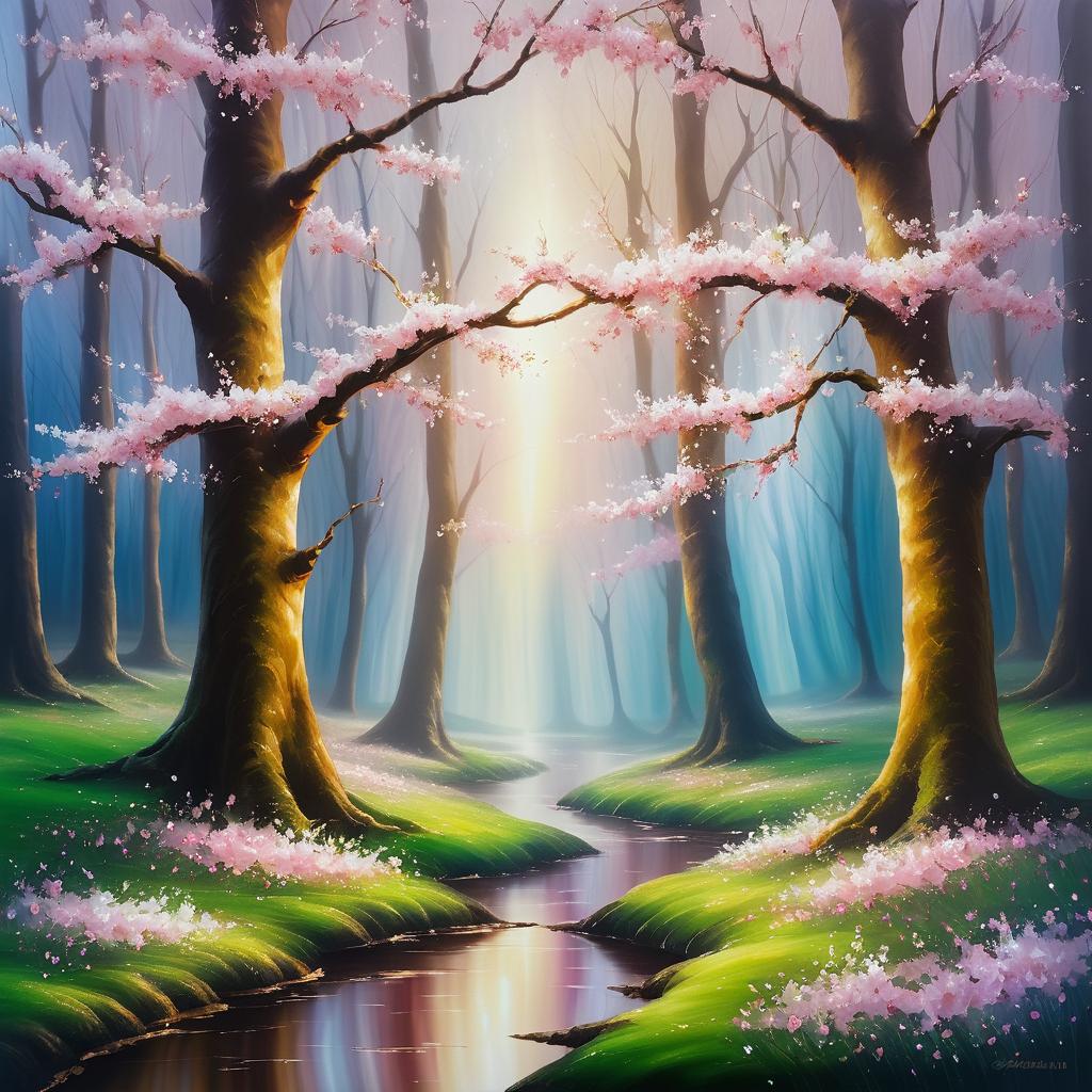 Enchanting Cherry Blossom in Mystical Forest