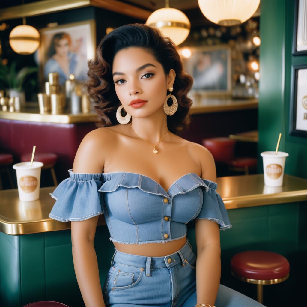 Chic Woman in Trendy Café Setting