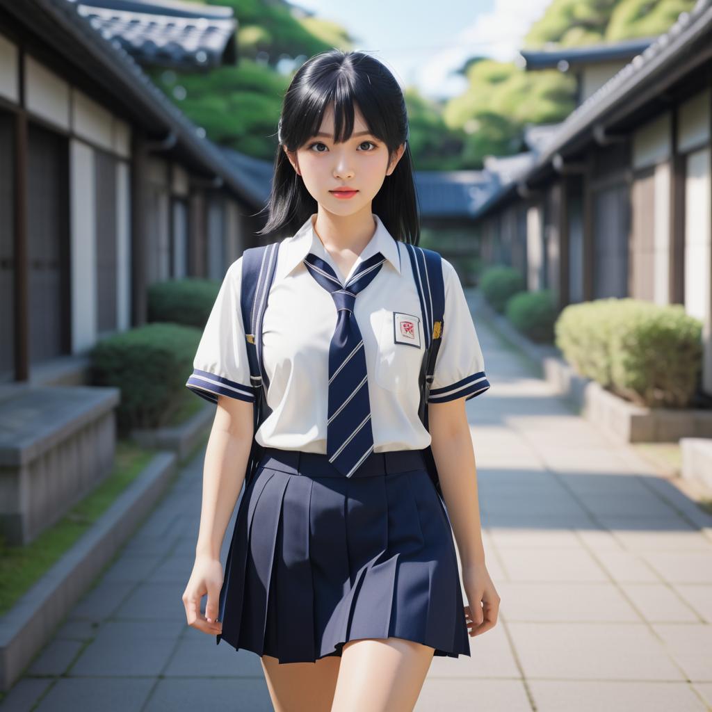 Charming Japanese Girl in School Uniform