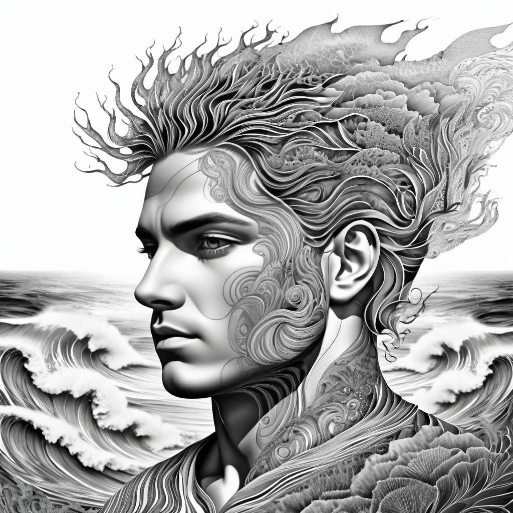 Surreal Ocean Landscape Within Human Head