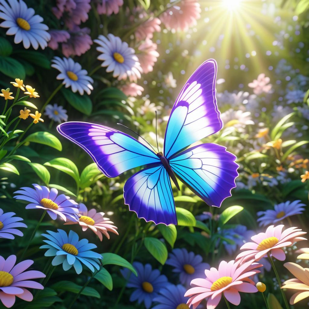 Butterfly in a Vibrant Flower Garden